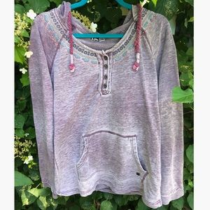 Roxy Purple Embroidered Boho Hoodie Sweatshirt